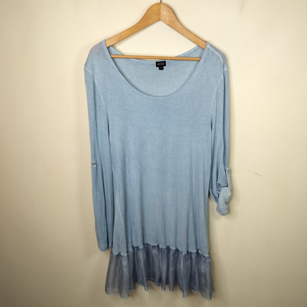 Fantazia Tunic Blue Stretch Knit + Chiffon Ruffle Hem‎